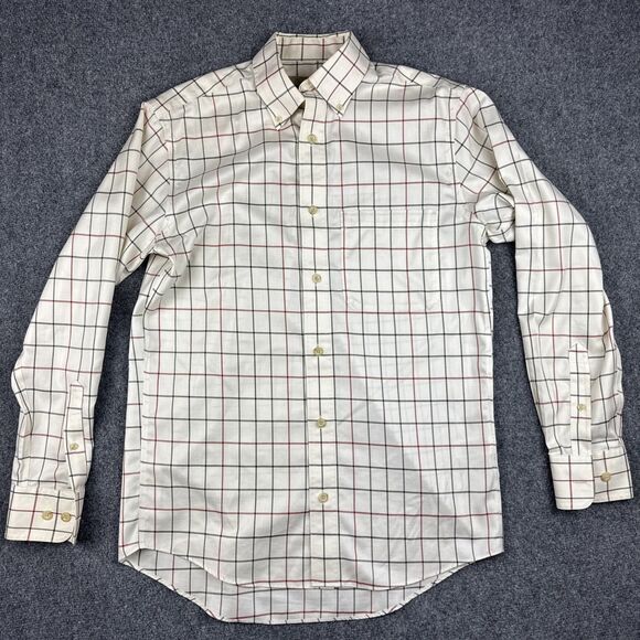 Cabelas Outfitter Series Long Sleeve Shirt Mens Small Cream Brown Plaid Button - Picture 1 of 6